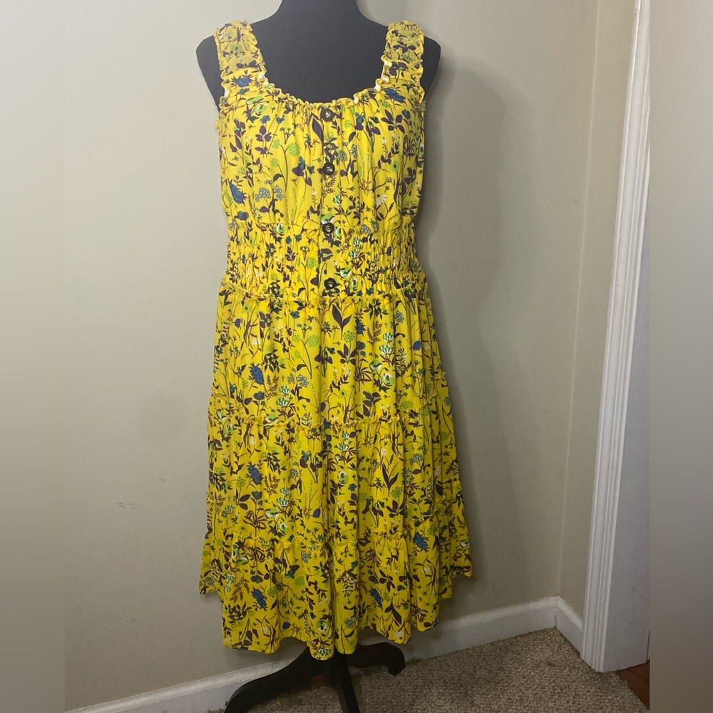 Lapis Knee Length Yellow Floral Dress